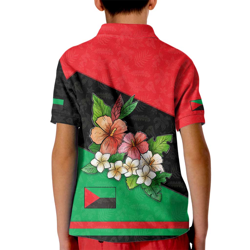 Martinique Island Pride Kid Polo Shirt Tropical Hibiscus and Plumeria Floral Flag Design