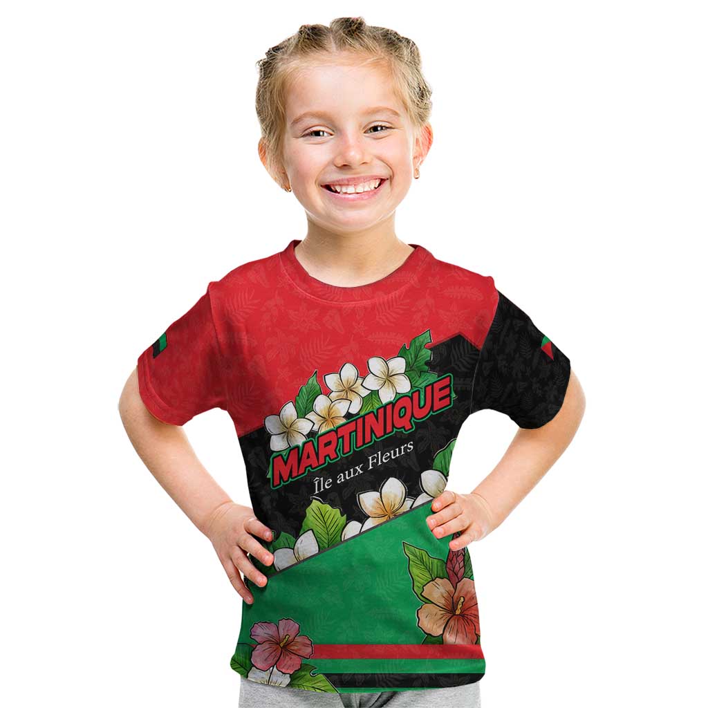 Martinique Island Pride Kid T Shirt Tropical Hibiscus and Plumeria Floral Flag Design