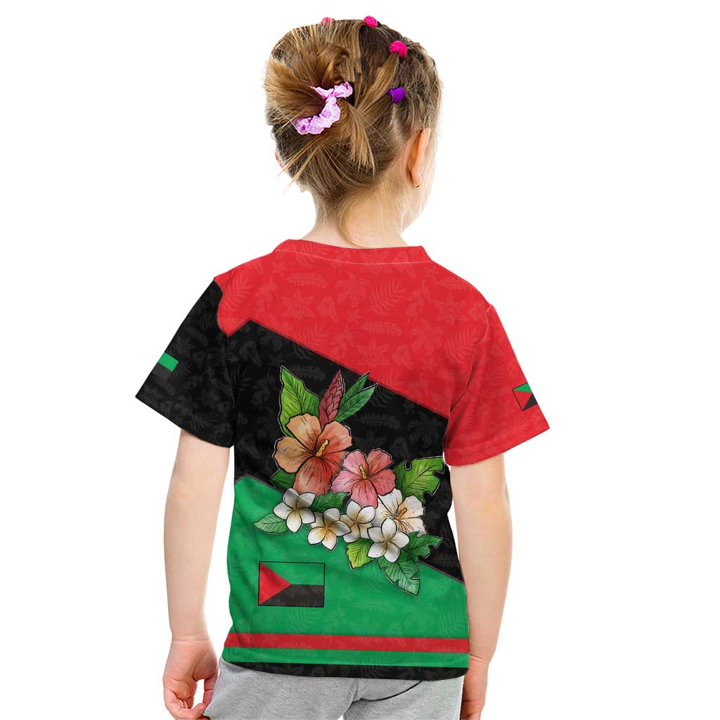 Martinique Island Pride Kid T Shirt Tropical Hibiscus and Plumeria Floral Flag Design