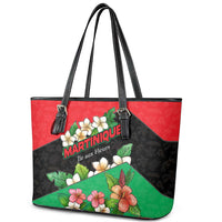 Martinique Island Pride Leather Tote Bag Tropical Hibiscus and Plumeria Floral Flag Design