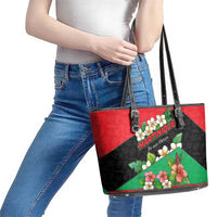 Martinique Island Pride Leather Tote Bag Tropical Hibiscus and Plumeria Floral Flag Design