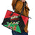 Martinique Island Pride Leather Tote Bag Tropical Hibiscus and Plumeria Floral Flag Design