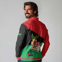 Martinique Island Pride Long Sleeve Polo Shirt Tropical Hibiscus and Plumeria Floral Flag Design