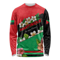 Martinique Island Pride Long Sleeve Shirt Tropical Hibiscus and Plumeria Floral Flag Design