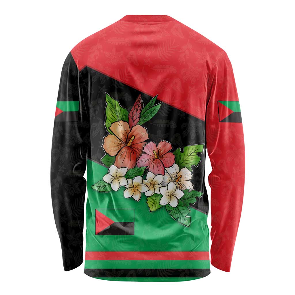 Martinique Island Pride Long Sleeve Shirt Tropical Hibiscus and Plumeria Floral Flag Design