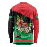 Martinique Island Pride Long Sleeve Shirt Tropical Hibiscus and Plumeria Floral Flag Design