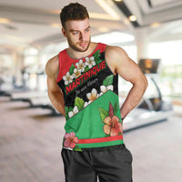Martinique Island Pride Men Tank Top Tropical Hibiscus and Plumeria Floral Flag Design