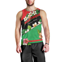 Martinique Island Pride Men Tank Top Tropical Hibiscus and Plumeria Floral Flag Design