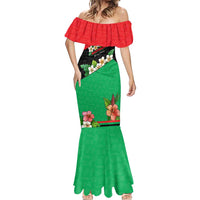 Martinique Island Pride Mermaid Dress Tropical Hibiscus and Plumeria Floral Flag Design