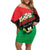 Martinique Island Pride Off Shoulder Short Dress Tropical Hibiscus and Plumeria Floral Flag Design