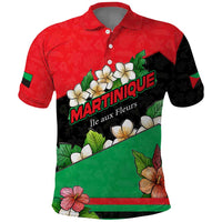 Martinique Island Pride Polo Shirt Tropical Hibiscus and Plumeria Floral Flag Design
