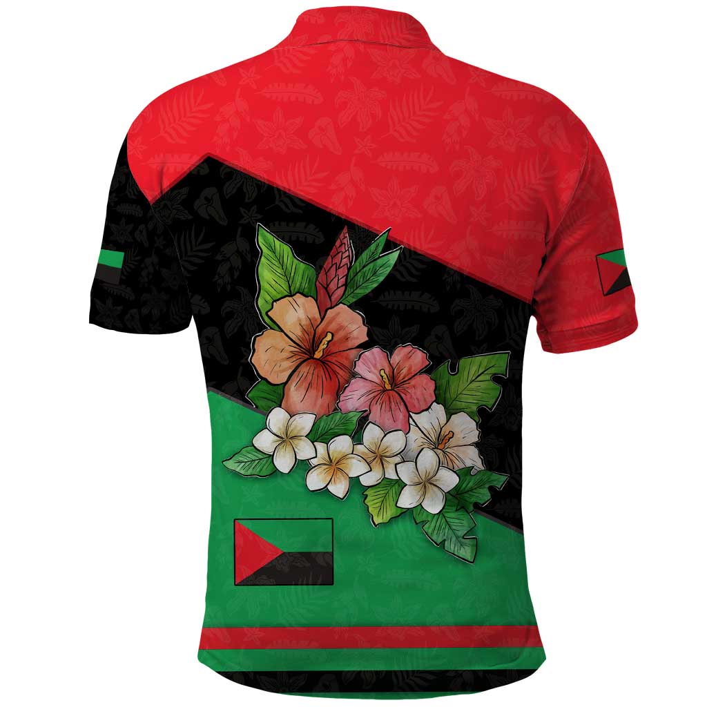 Martinique Island Pride Polo Shirt Tropical Hibiscus and Plumeria Floral Flag Design