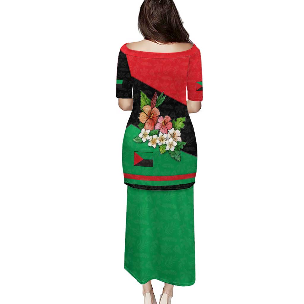 Martinique Island Pride Puletasi Tropical Hibiscus and Plumeria Floral Flag Design