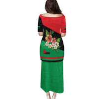 Martinique Island Pride Puletasi Tropical Hibiscus and Plumeria Floral Flag Design