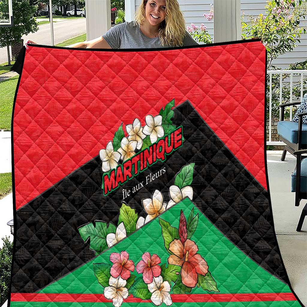 Martinique Island Pride Quilt Tropical Hibiscus and Plumeria Floral Flag Design