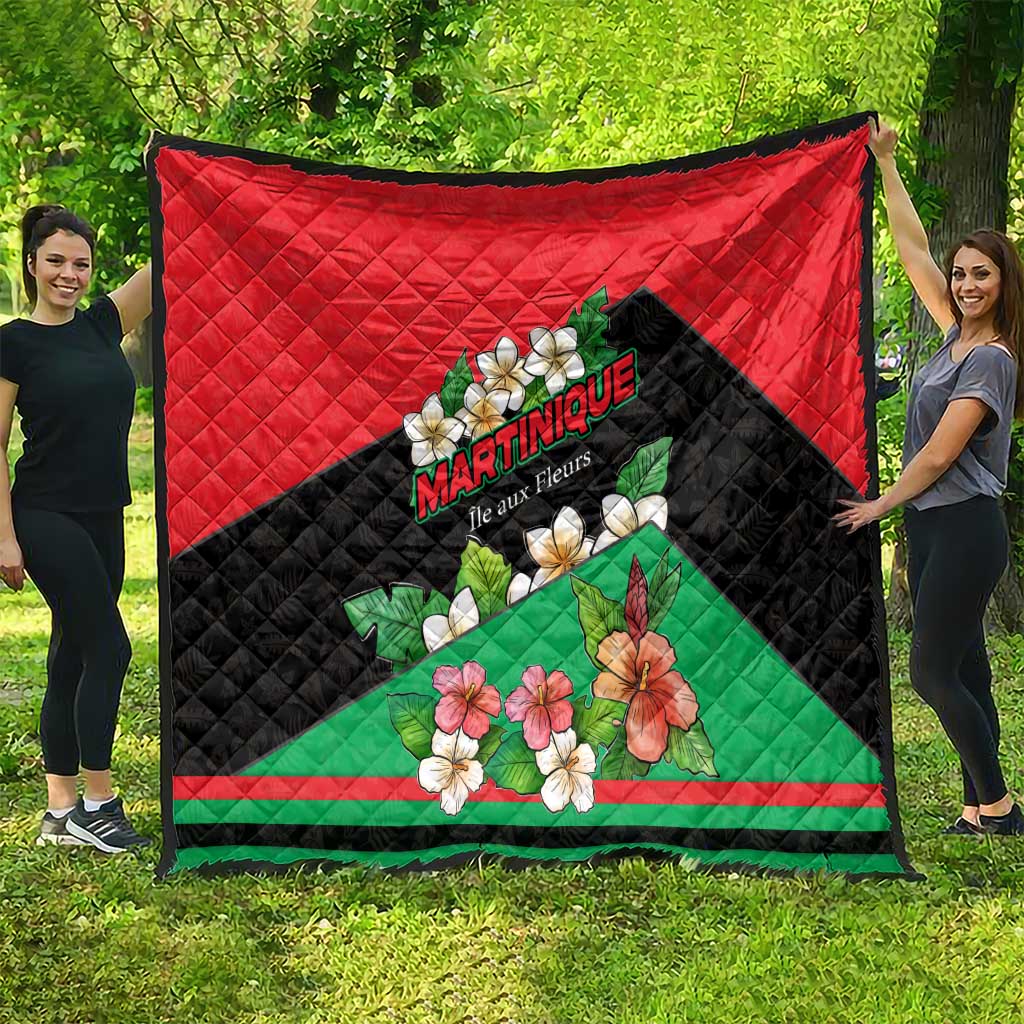 Martinique Island Pride Quilt Tropical Hibiscus and Plumeria Floral Flag Design