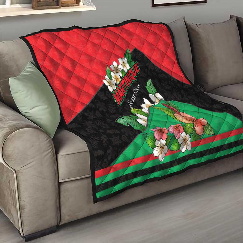 Martinique Island Pride Quilt Tropical Hibiscus and Plumeria Floral Flag Design