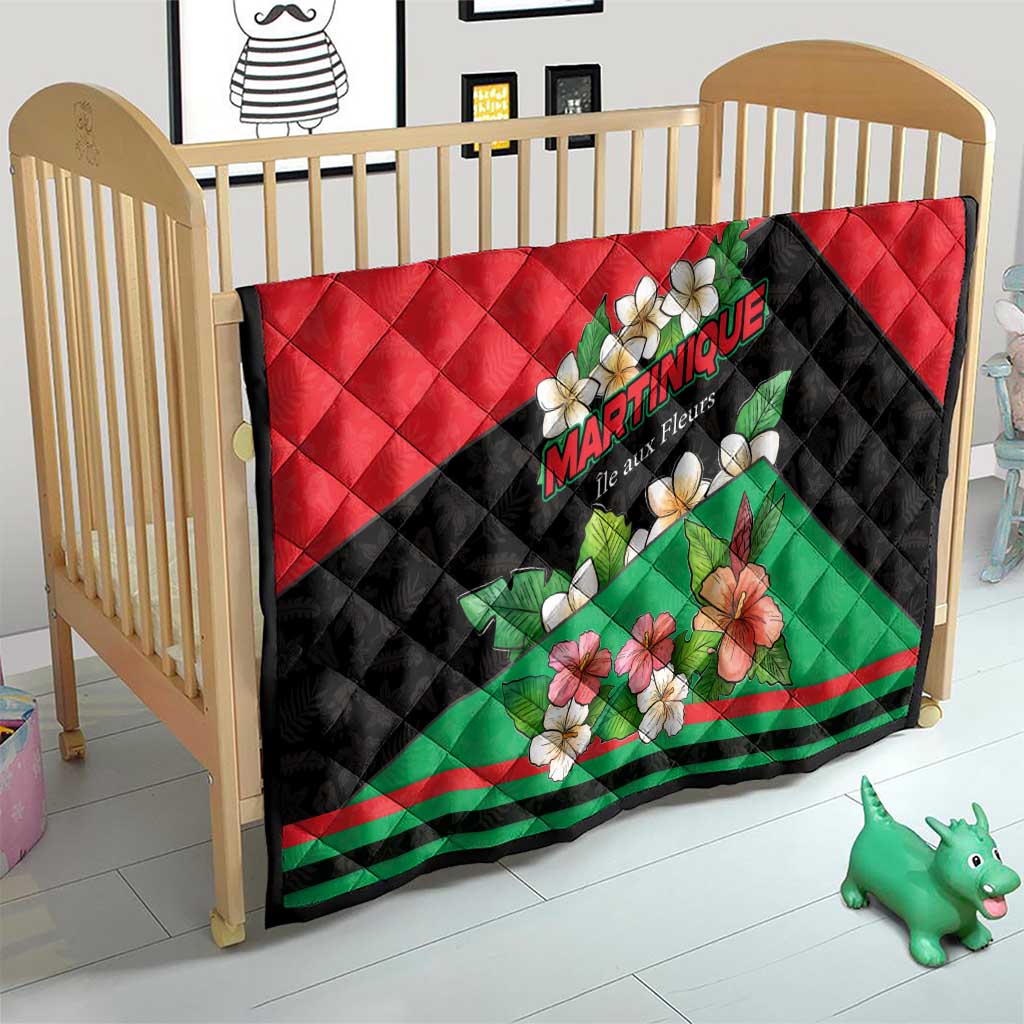 Martinique Island Pride Quilt Tropical Hibiscus and Plumeria Floral Flag Design