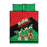 Martinique Island Pride Quilt Bed Set Tropical Hibiscus and Plumeria Floral Flag Design