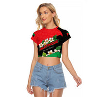 Martinique Island Pride Raglan Cropped T Shirt Tropical Hibiscus and Plumeria Floral Flag Design