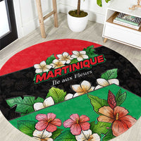 Martinique Island Pride Round Carpet Tropical Hibiscus and Plumeria Floral Flag Design