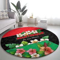Martinique Island Pride Round Carpet Tropical Hibiscus and Plumeria Floral Flag Design