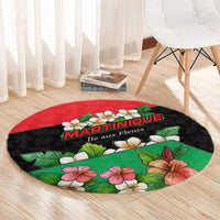 Martinique Island Pride Round Carpet Tropical Hibiscus and Plumeria Floral Flag Design