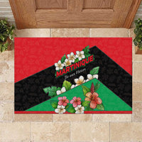 Martinique Island Pride Rubber Doormat Tropical Hibiscus and Plumeria Floral Flag Design