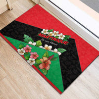 Martinique Island Pride Rubber Doormat Tropical Hibiscus and Plumeria Floral Flag Design