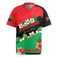 Martinique Island Pride Rugby Jersey Tropical Hibiscus and Plumeria Floral Flag Design