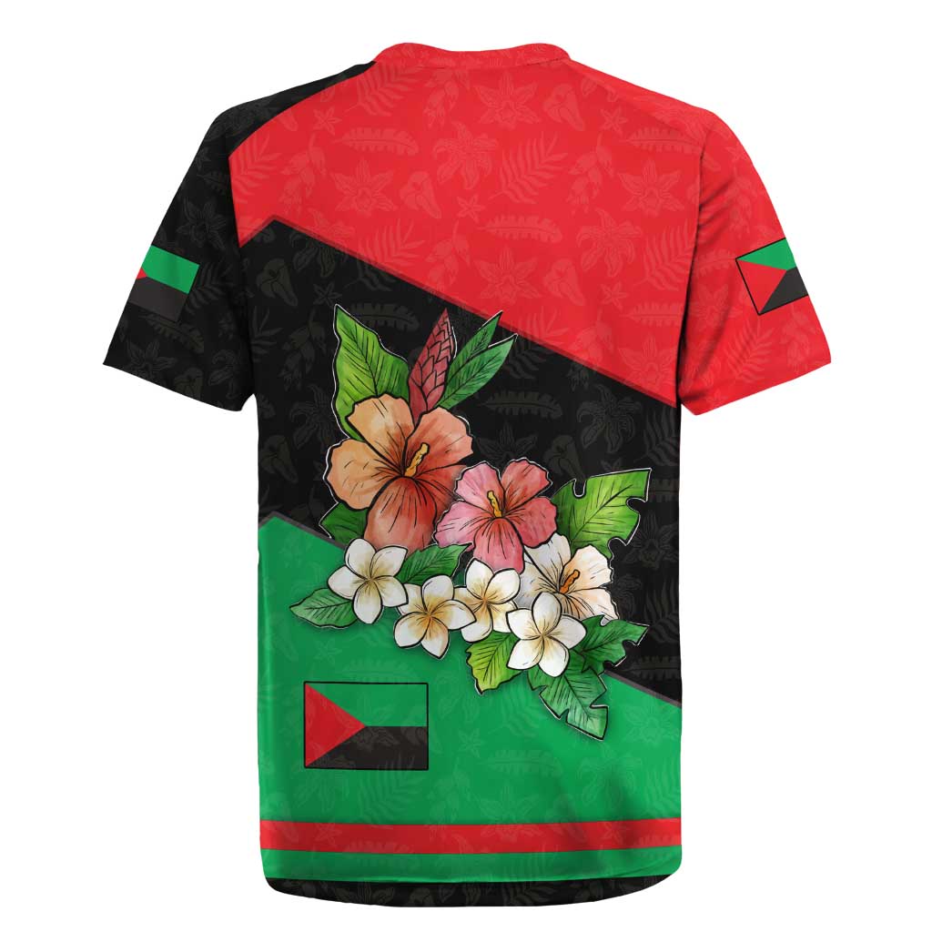 Martinique Island Pride Rugby Jersey Tropical Hibiscus and Plumeria Floral Flag Design