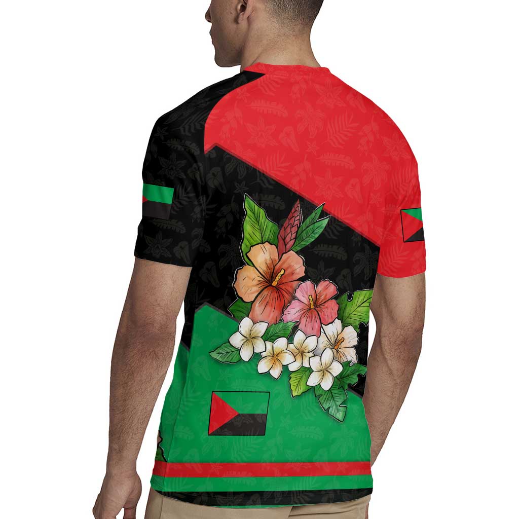 Martinique Island Pride Rugby Jersey Tropical Hibiscus and Plumeria Floral Flag Design