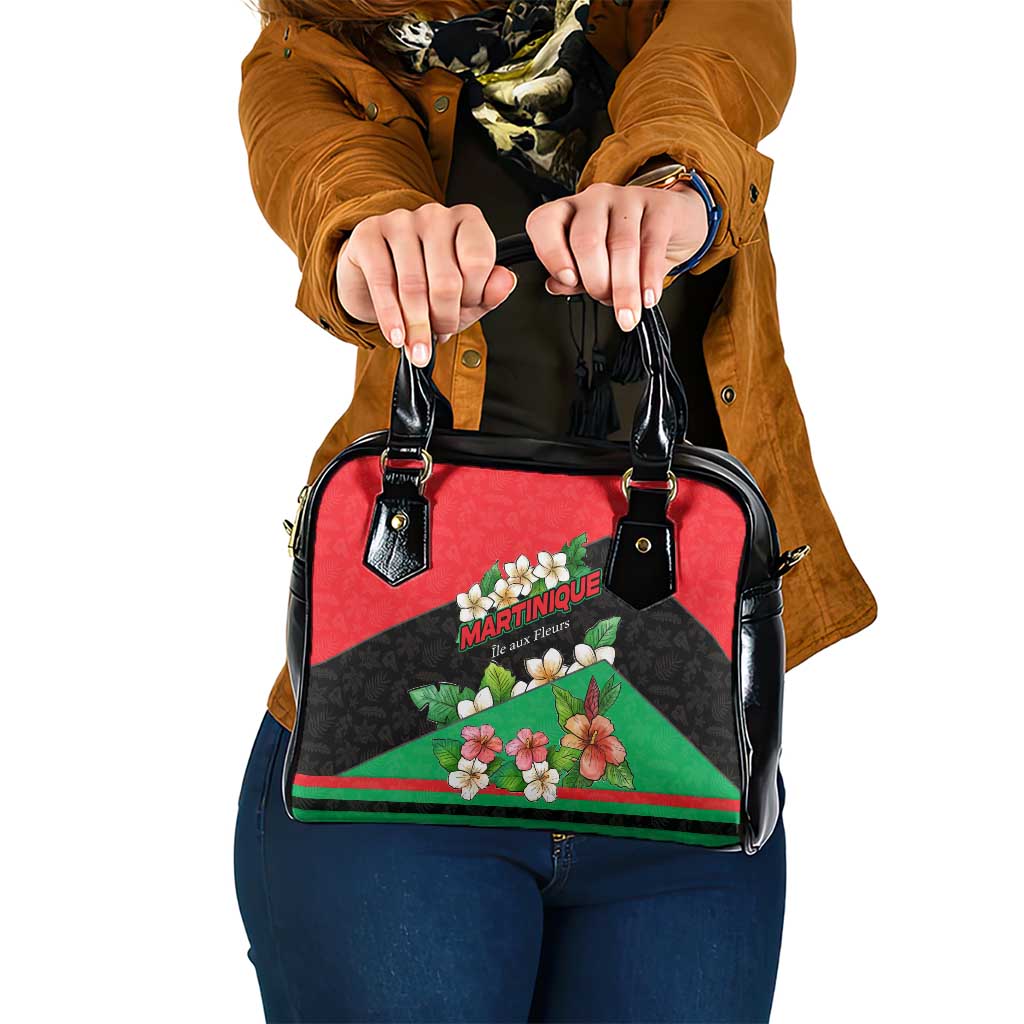Martinique Island Pride Shoulder Handbag Tropical Hibiscus and Plumeria Floral Flag Design