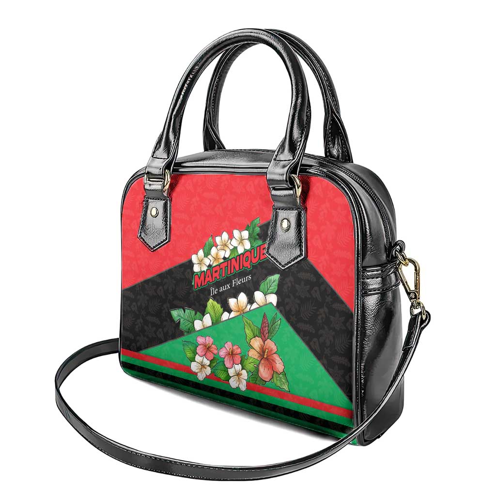 Martinique Island Pride Shoulder Handbag Tropical Hibiscus and Plumeria Floral Flag Design