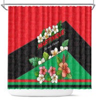 Martinique Island Pride Shower Curtain Tropical Hibiscus and Plumeria Floral Flag Design