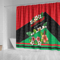 Martinique Island Pride Shower Curtain Tropical Hibiscus and Plumeria Floral Flag Design