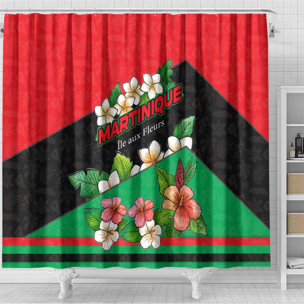Martinique Island Pride Shower Curtain Tropical Hibiscus and Plumeria Floral Flag Design