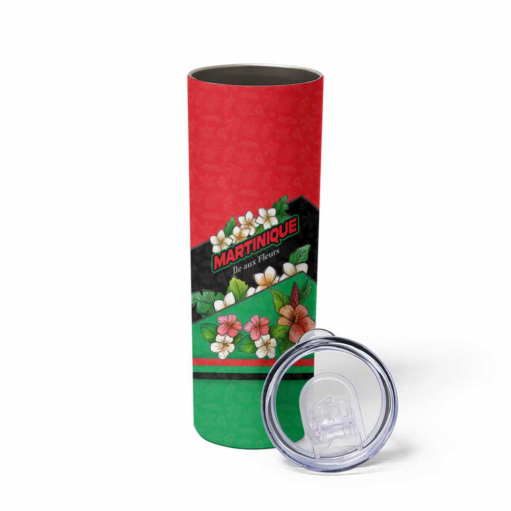 Martinique Island Pride Skinny Tumbler Tropical Hibiscus and Plumeria Floral Flag Design