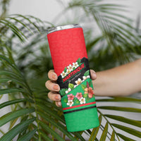 Martinique Island Pride Skinny Tumbler Tropical Hibiscus and Plumeria Floral Flag Design