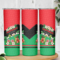 Martinique Island Pride Skinny Tumbler Tropical Hibiscus and Plumeria Floral Flag Design