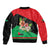 Martinique Island Pride Sleeve Zip Bomber Jacket Tropical Hibiscus and Plumeria Floral Flag Design
