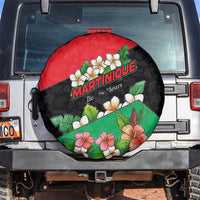 Martinique Island Pride Spare Tire Cover Tropical Hibiscus and Plumeria Floral Flag Design