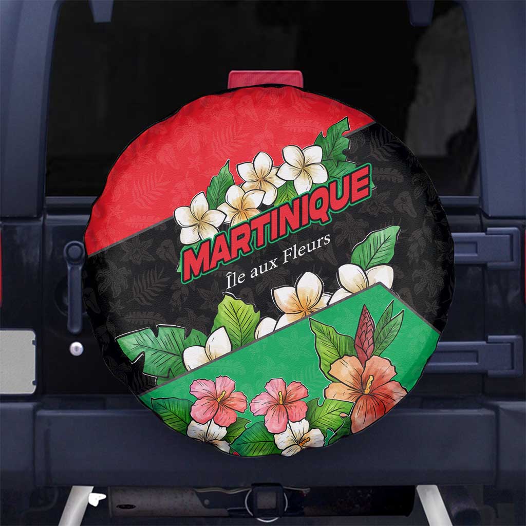 Martinique Island Pride Spare Tire Cover Tropical Hibiscus and Plumeria Floral Flag Design