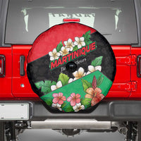 Martinique Island Pride Spare Tire Cover Tropical Hibiscus and Plumeria Floral Flag Design