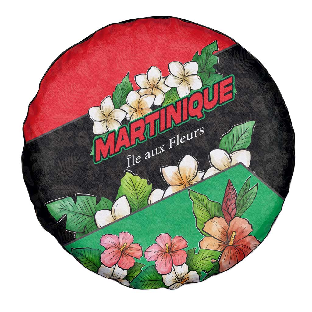 Martinique Island Pride Spare Tire Cover Tropical Hibiscus and Plumeria Floral Flag Design