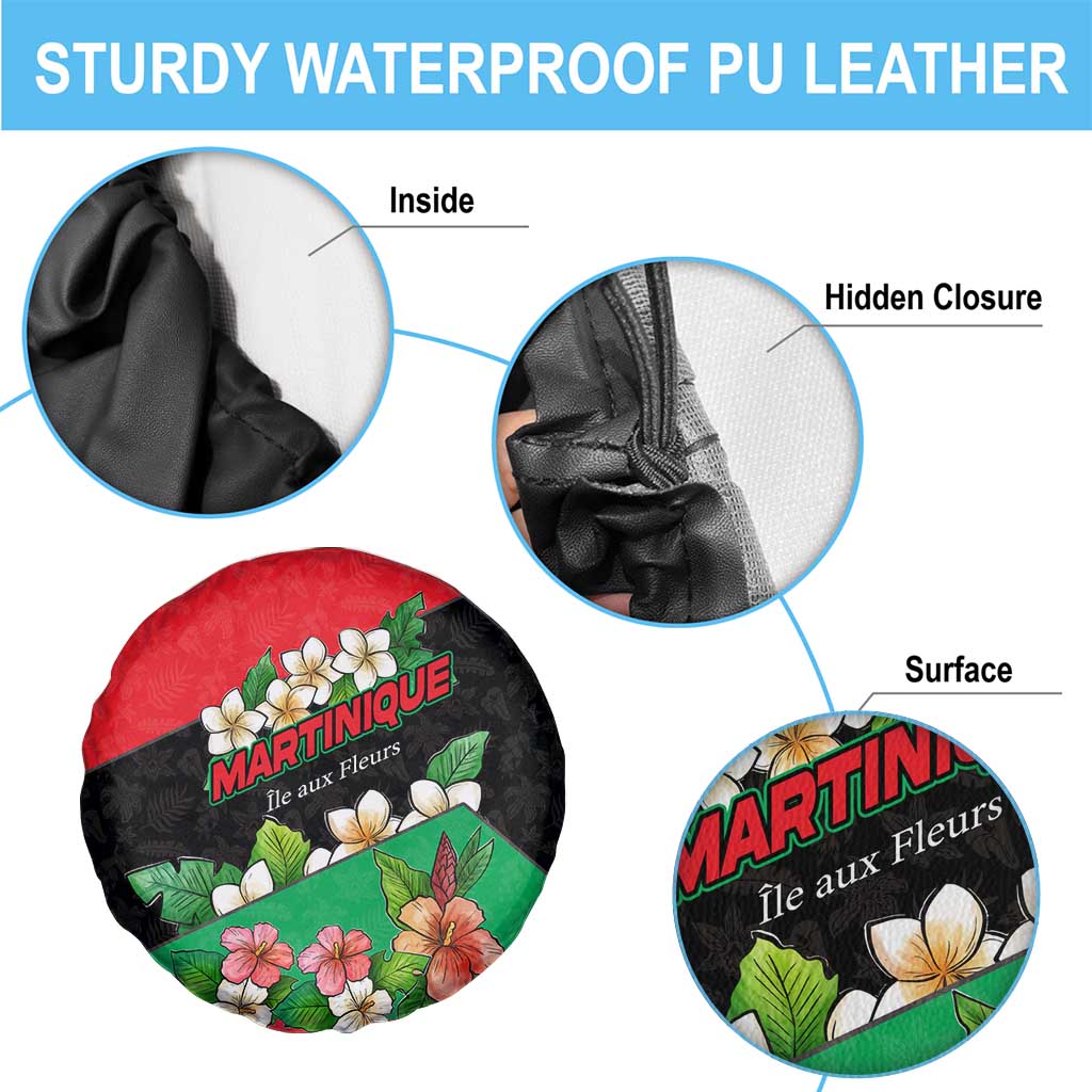 Martinique Island Pride Spare Tire Cover Tropical Hibiscus and Plumeria Floral Flag Design