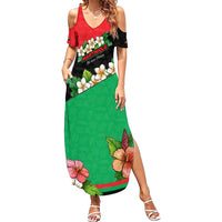 Martinique Island Pride Summer Maxi Dress Tropical Hibiscus and Plumeria Floral Flag Design