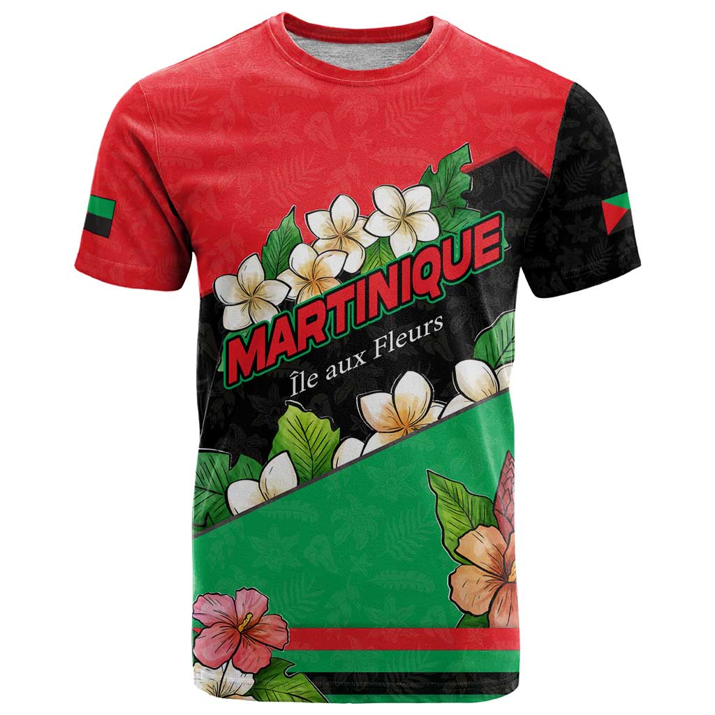 Martinique Island Pride T Shirt Tropical Hibiscus and Plumeria Floral Flag Design