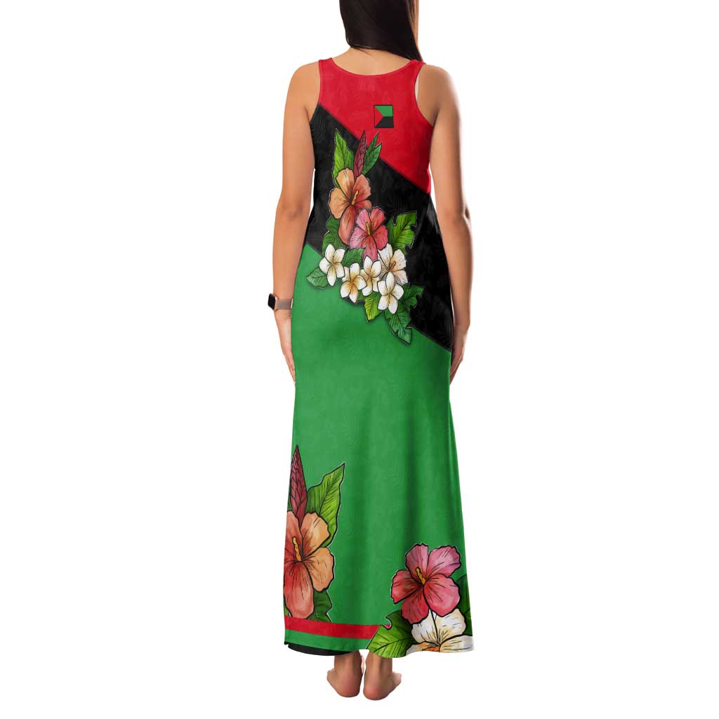 Martinique Island Pride Tank Maxi Dress Tropical Hibiscus and Plumeria Floral Flag Design