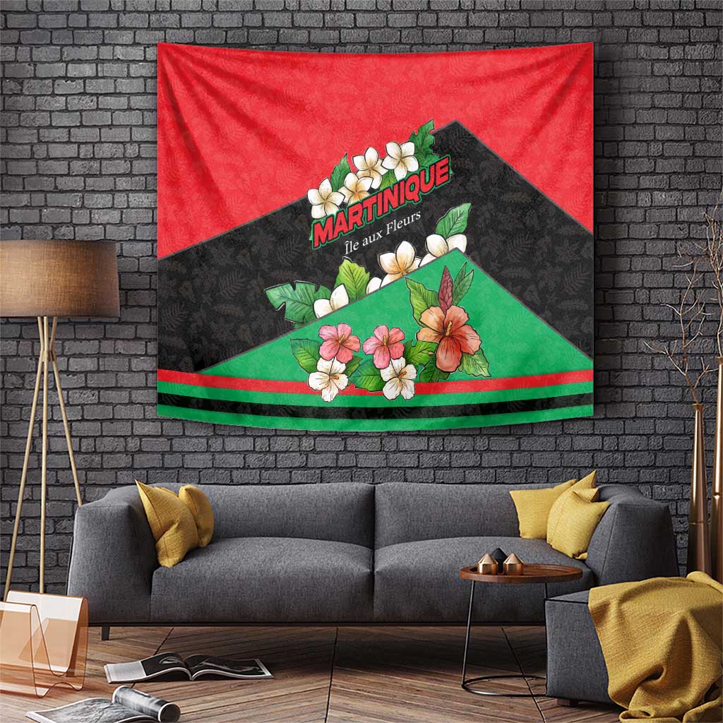 Martinique Island Pride Tapestry Tropical Hibiscus and Plumeria Floral Flag Design